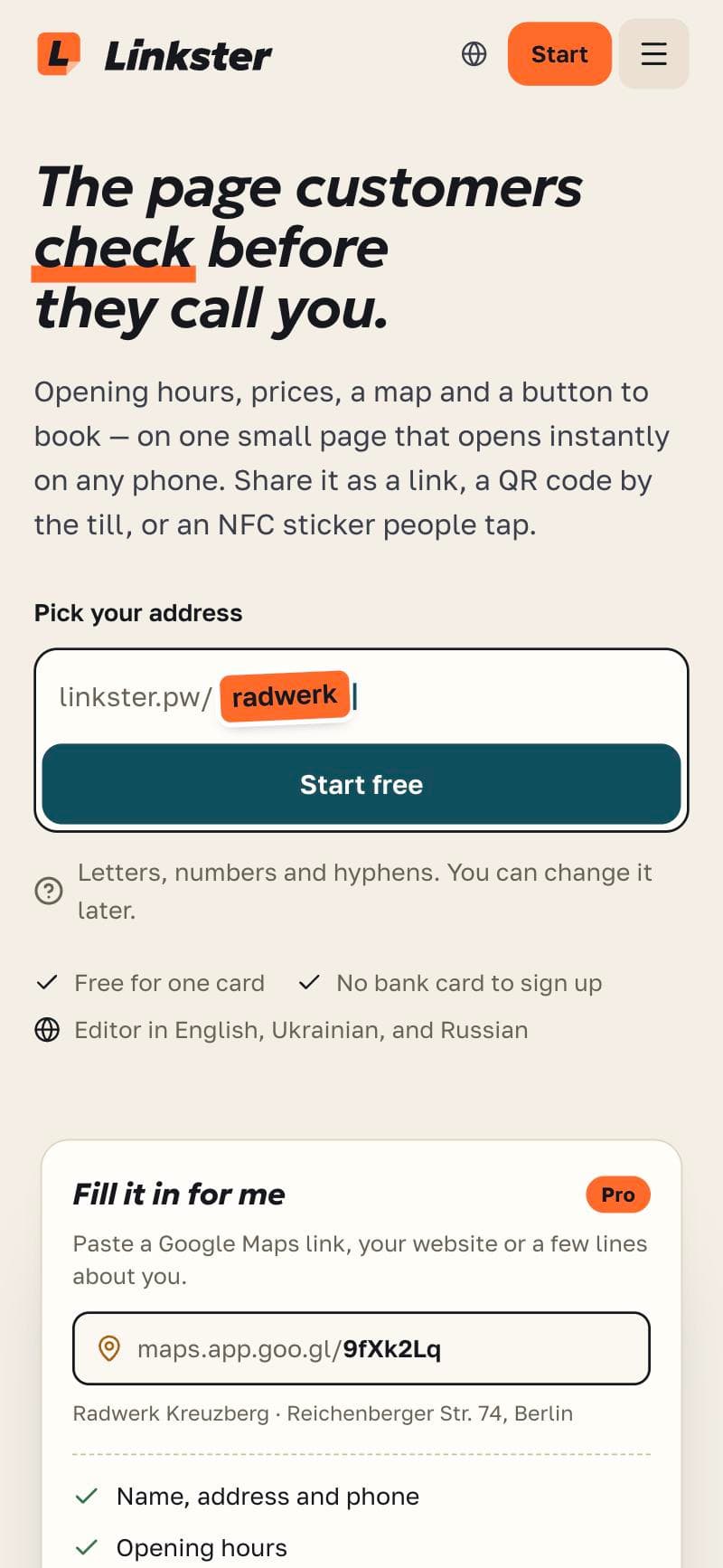 A Linkster card on a phone
